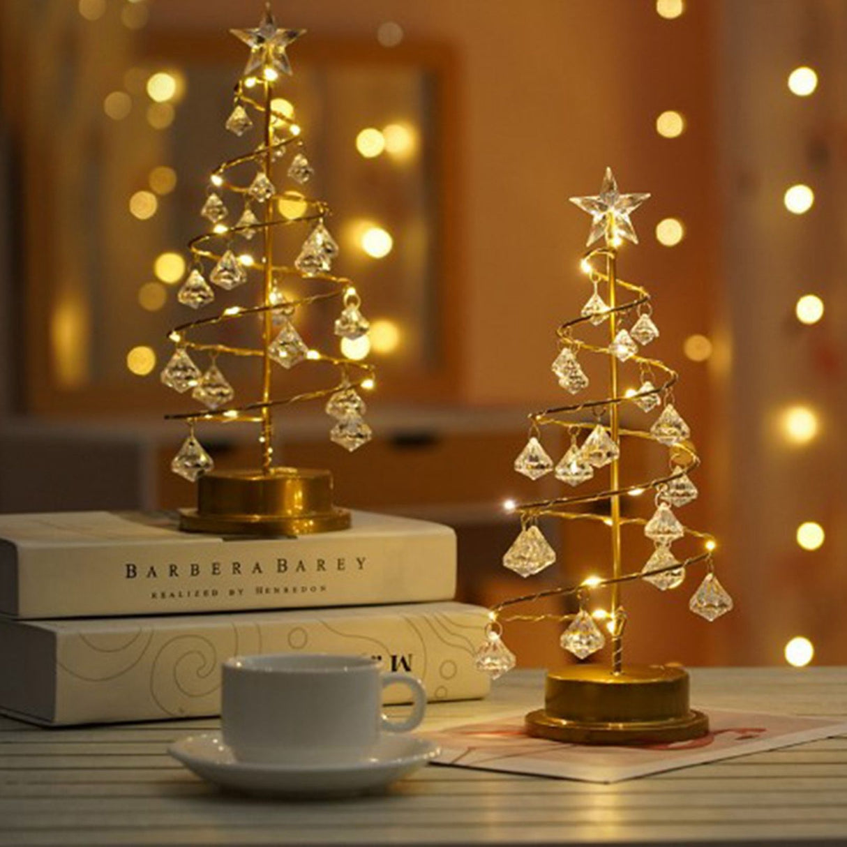 Christmas Crystal Tree Lamp Acrylic Crystal Pendant Christmas Decorative Desk Lamp for Bedroom Crystal Tree Lamp, Warm White