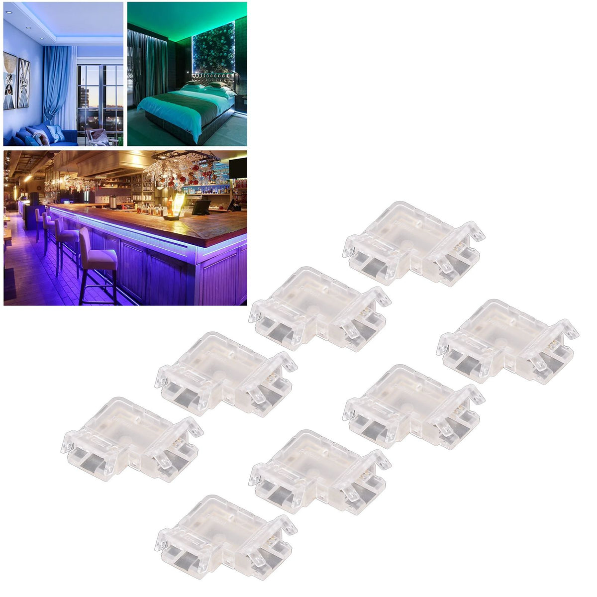 8PCS L Shaped LED Light Strip Connectors 4 Pin 10mm Transparent Gapless Solderless COB LED Adapter Connectors