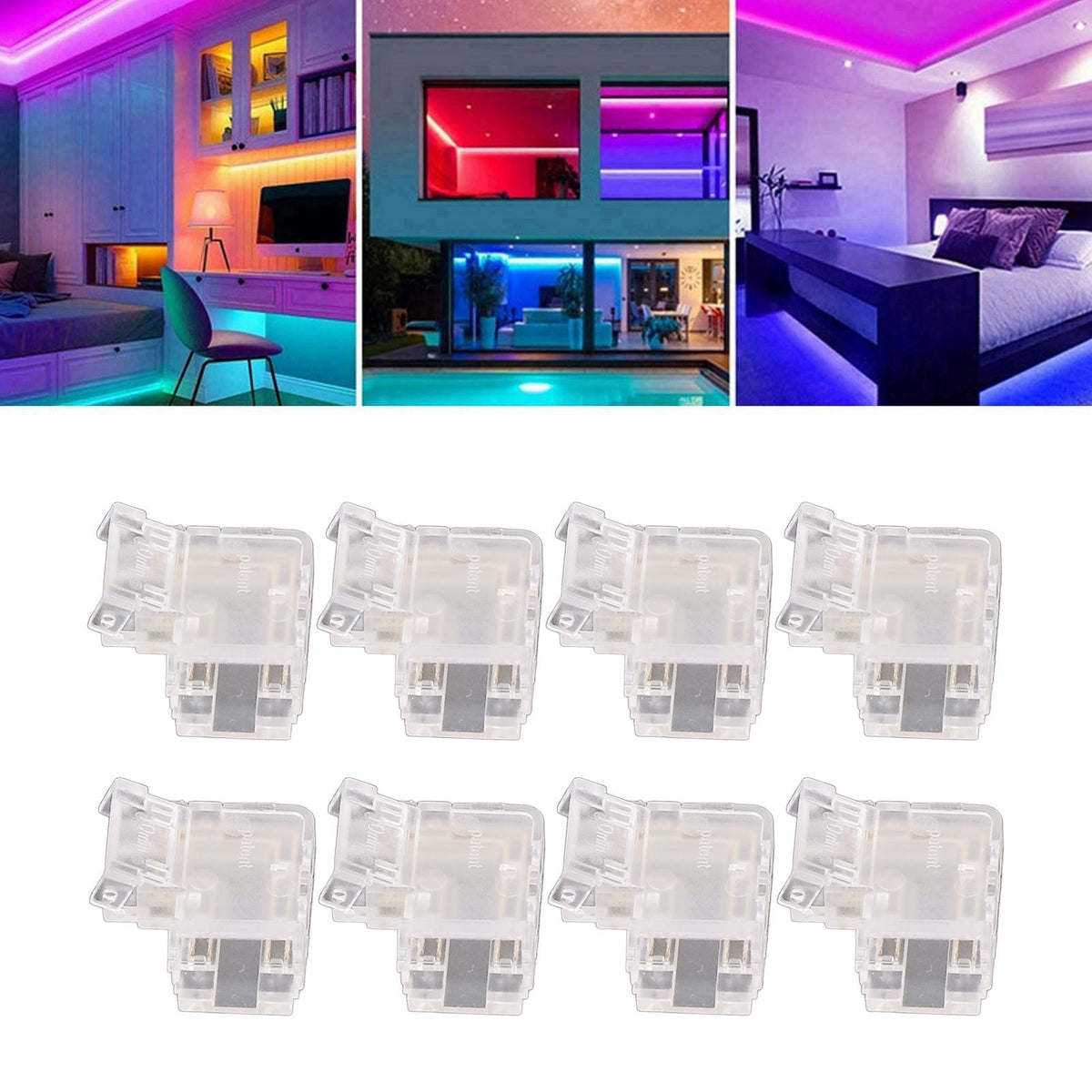 8PCS L Shaped LED Light Strip Connectors 4 Pin 10mm Transparent Gapless Solderless COB LED Adapter Connectors