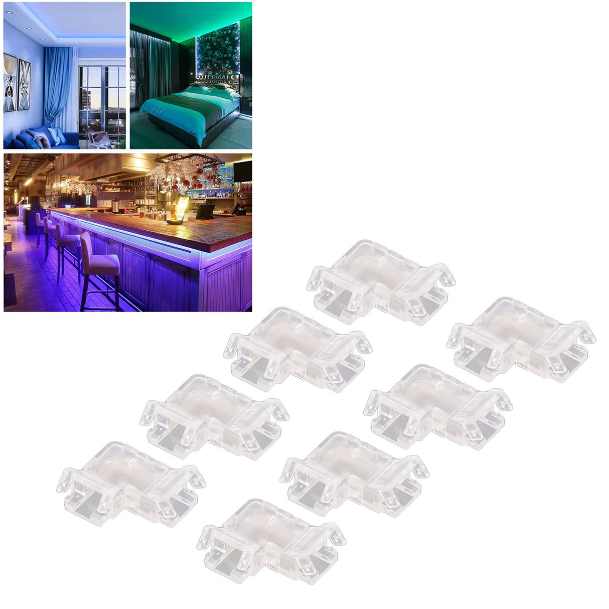 8pcs COB Connector Professional 2Pin 8mm Transparent L Shaped LED Strip Light Connectors for COB LED Strip Light