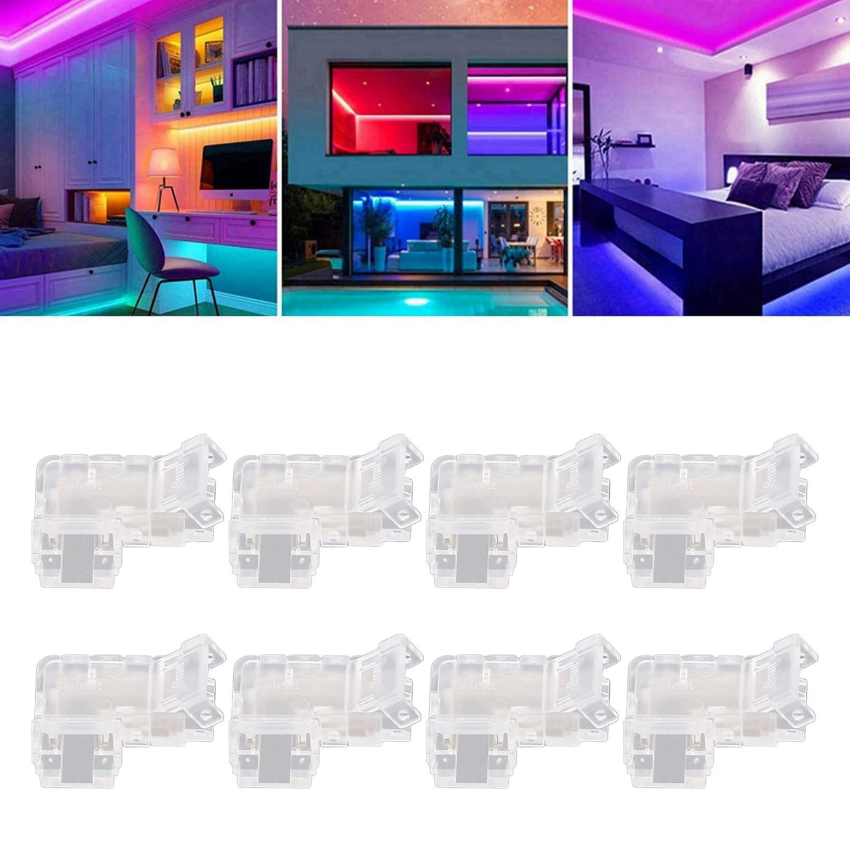 8pcs COB Connector Professional 2Pin 8mm Transparent L Shaped LED Strip Light Connectors for COB LED Strip Light