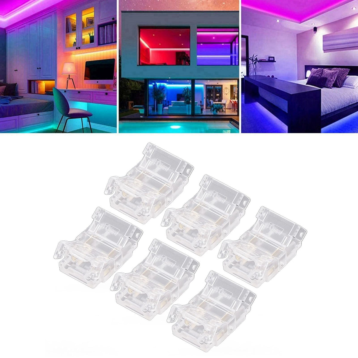 20PCS LED Strip to Wire Connector 2 Pin Transparent Solderless Gapless LED Adapter Connectors