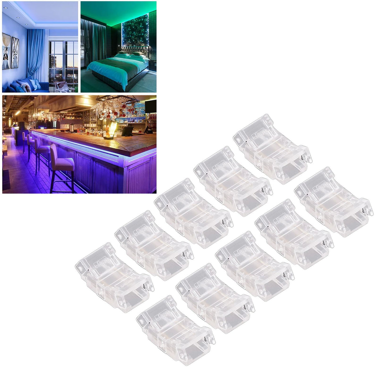 10 Pcs LED Light Strip Connectors 2Pin 8mm Strip to Strip Solderless COB LED Light Strip Connectors
