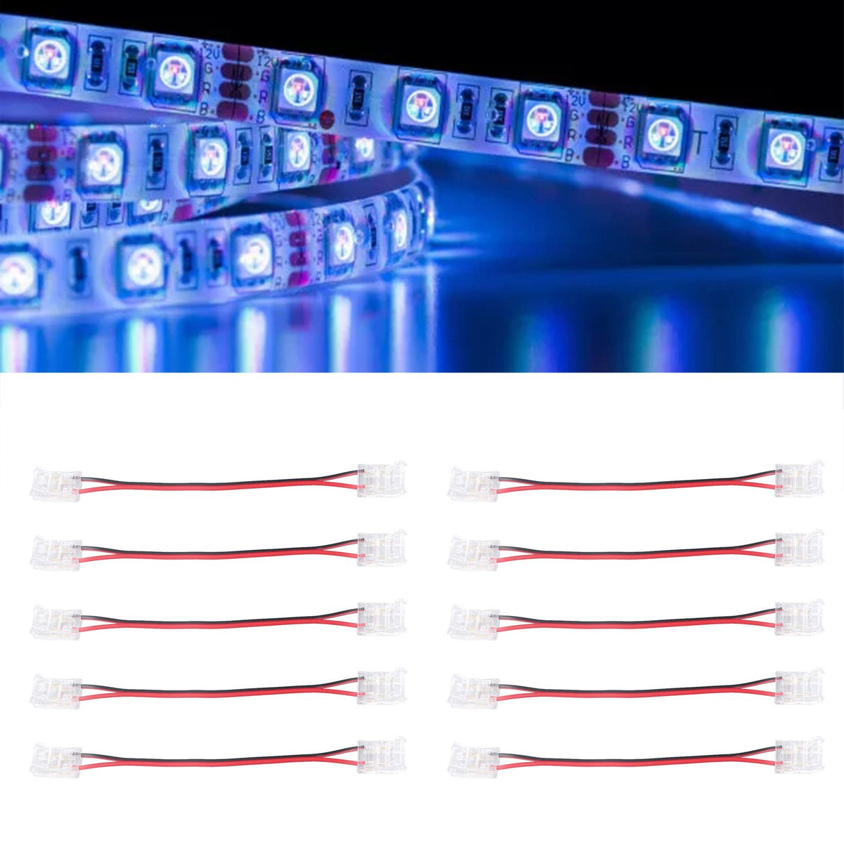 10 Pcs COB Strip Light Connector 2Pin PC Material 10mm Width Double Headed Strip to Strip Extension Connector