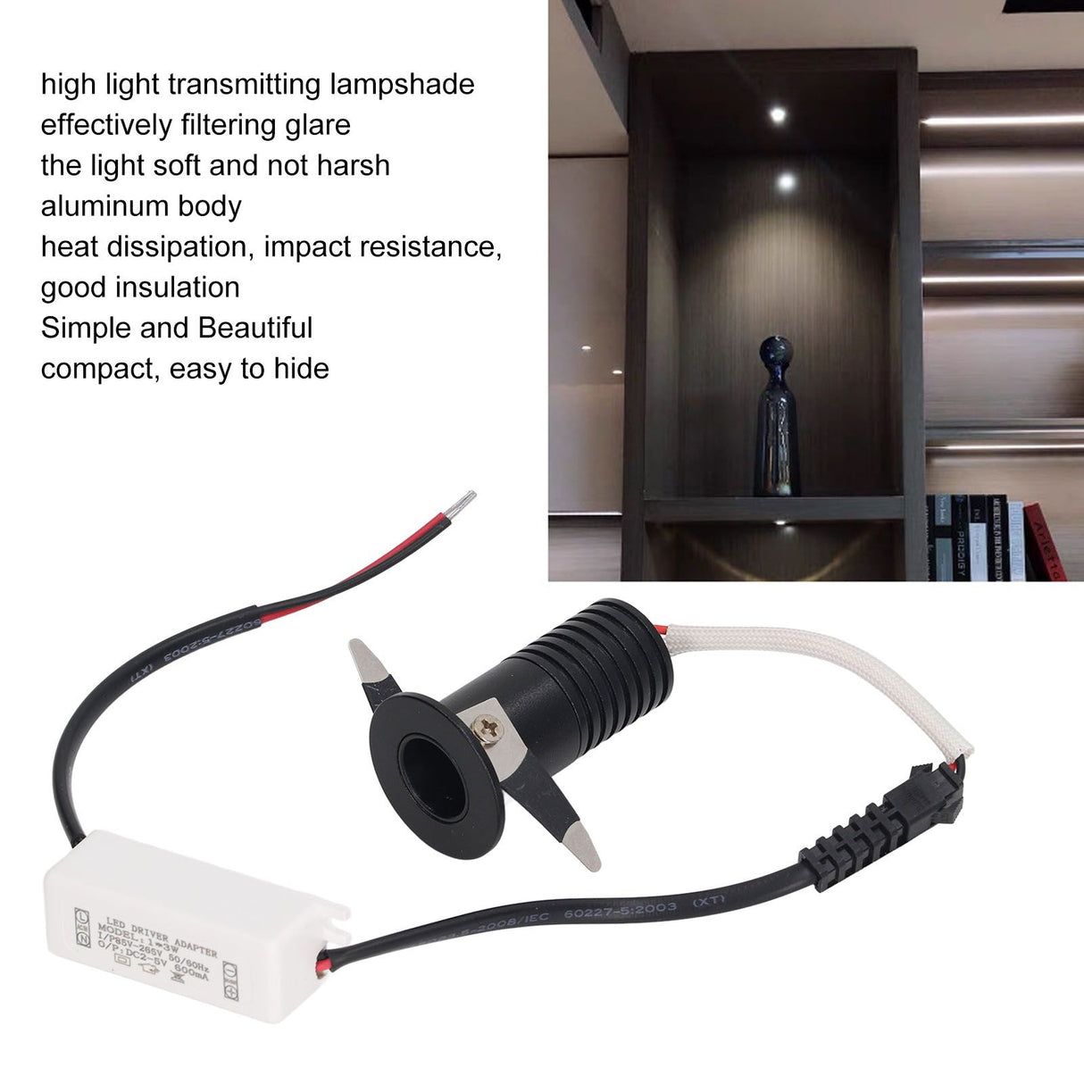 3W LED Recessed Spotlight Mini Under Cabinet Light Downlights with LED Driver for Kitchens Cabinets Ceilings AC85‑265V White Light 6000K