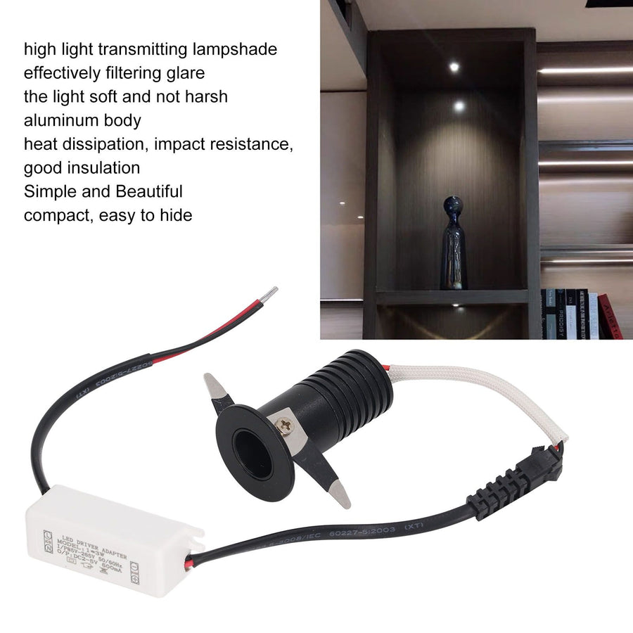 3W LED Recessed Spotlight Mini Under Cabinet Light Downlights with LED Driver for Kitchens Cabinets Ceilings AC85‑265V Warm White 3000K
