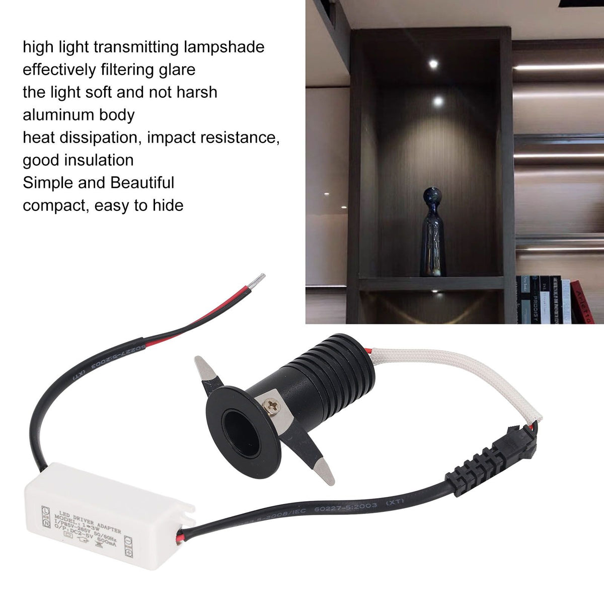 3W LED Recessed Spotlight Mini Under Cabinet Light Downlights with LED Driver for Kitchens Cabinets Ceilings AC85‑265V Natural Light 4000K