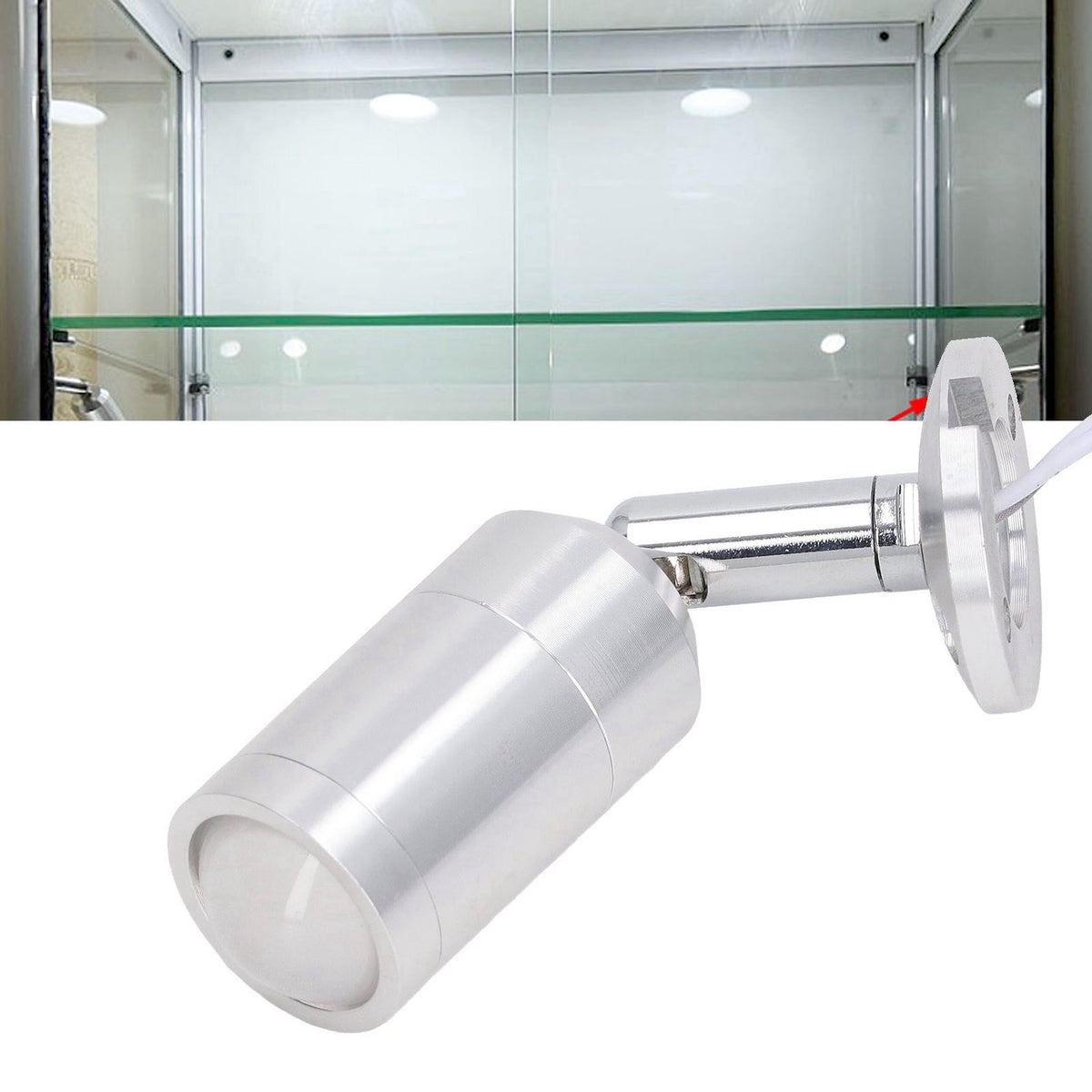 Display Cabinet Spotlight Adjustable Angle Mini LED Showcase Light for Jewelry Cabinets Shelves Silver AC 220V Normal White Light 6000K
