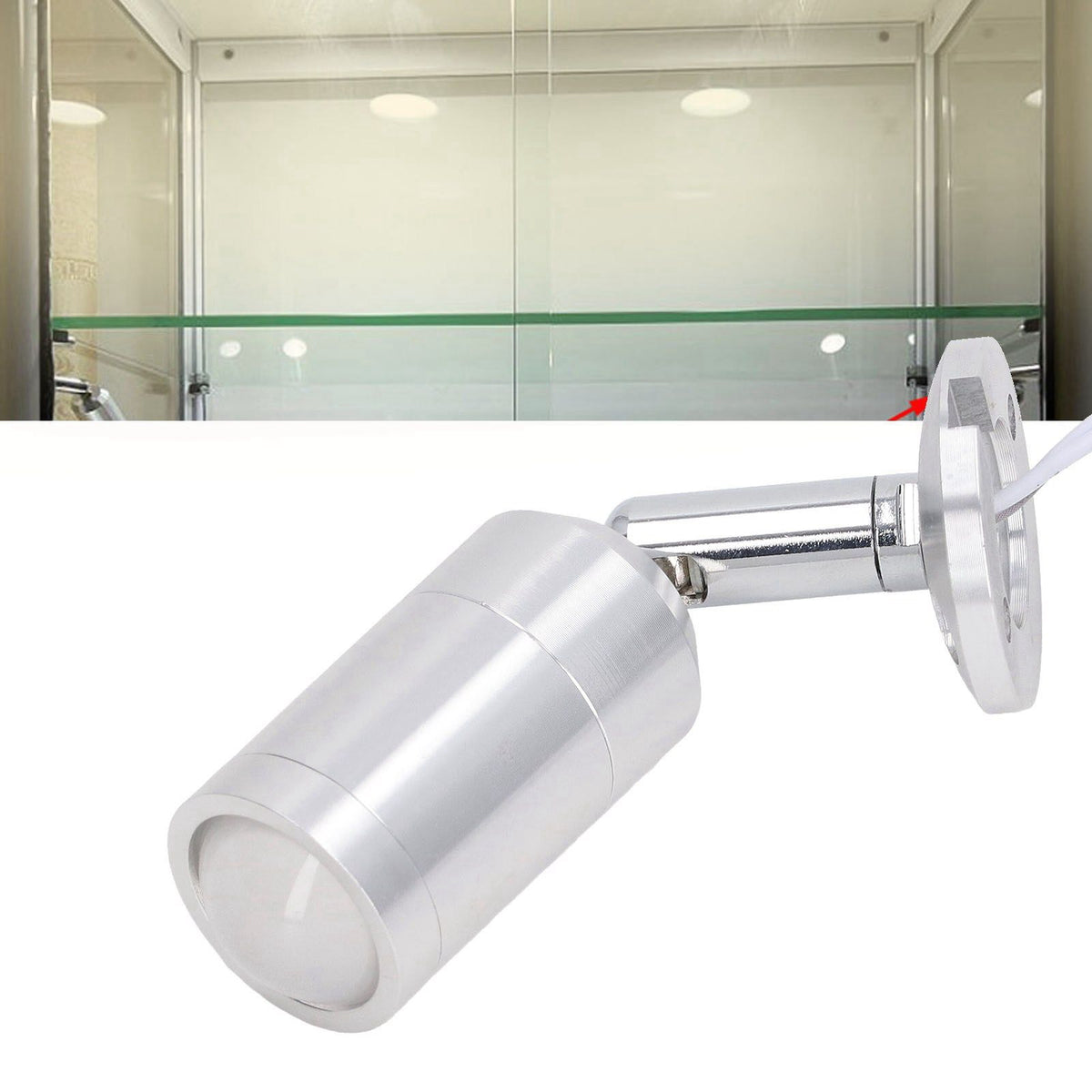 Display Cabinet Spotlight Adjustable Angle Mini LED Showcase Light for Jewelry Cabinets Shelves Silver AC 220V Warm White Light 3000K