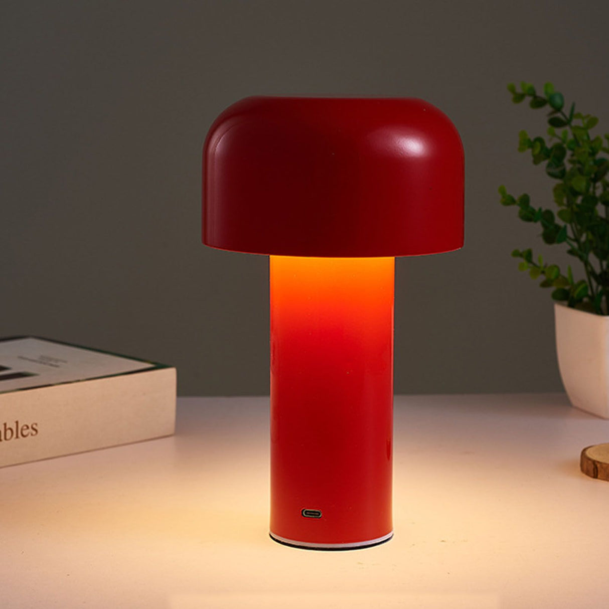 LED Desk Lamp Mushroom Design USB Charging 3 Color Temperature Touch Table Light for Restaurant Study Red