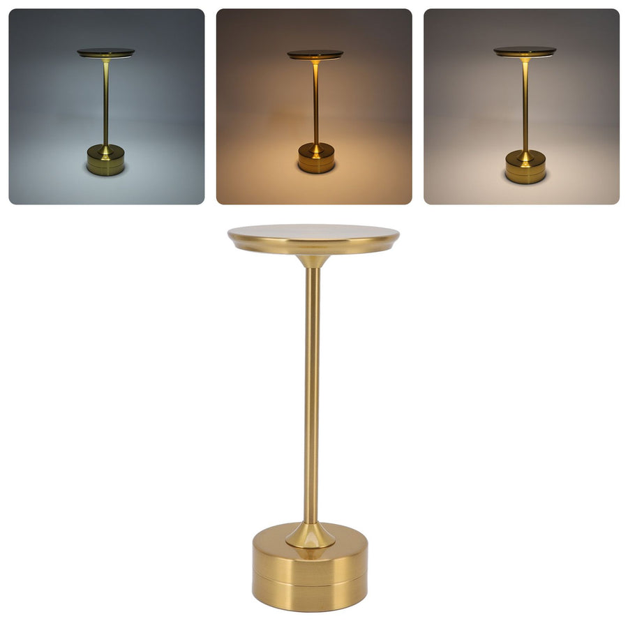 Cordless Table Lamp Rechargeable 2000mAh 3 Levels Brightness Portable USB C LED Metal Bedside Lamp Gold