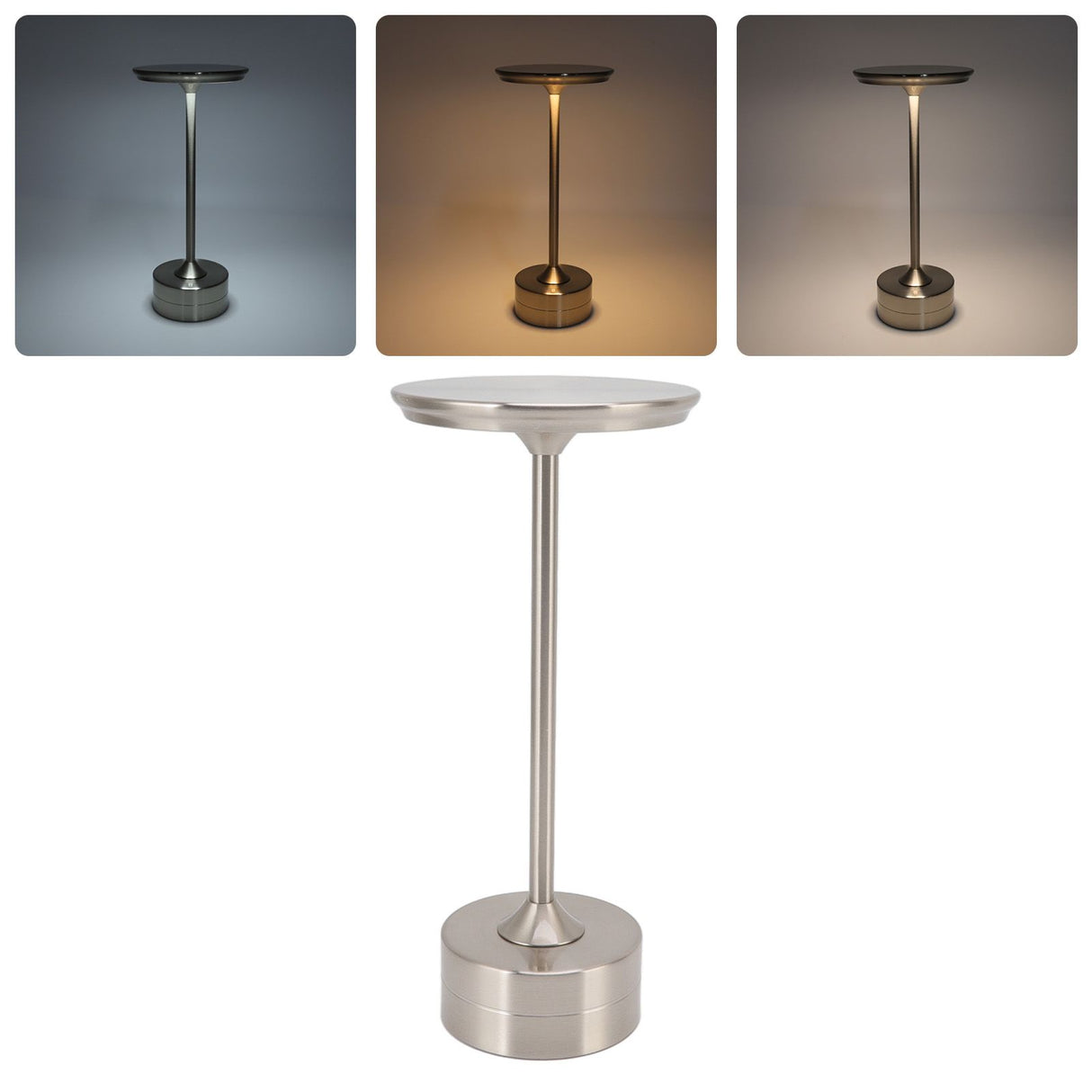 Cordless Table Lamp Rechargeable 2000mAh 3 Levels Brightness Portable USB C LED Metal Bedside Lamp Silver