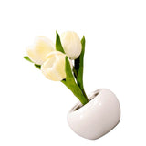 Tulip Night Light Soft Light Exquisite Ceramics PU Flower Table Lamp for Bookstores Cafes Battery Powered Ceramic Base White
