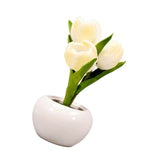 Tulip Night Light Soft Light Exquisite Ceramics PU Flower Table Lamp for Bookstores Cafes Battery Powered Ceramic Base White - Top-Down View