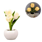 Tulip Night Light Soft Light Exquisite Ceramics PU Flower Table Lamp for Bookstores Cafes Battery Powered Ceramic Base White
