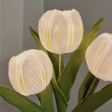 Tulip Night Light Soft Light Exquisite Ceramics PU Flower Table Lamp for Bookstores Cafes Battery Powered Ceramic Base White - Low Angle