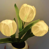 Tulip Night Light Soft Light Exquisite Ceramics PU Flower Table Lamp for Bookstores Cafes Battery Powered Ceramic Base White - Extra Image