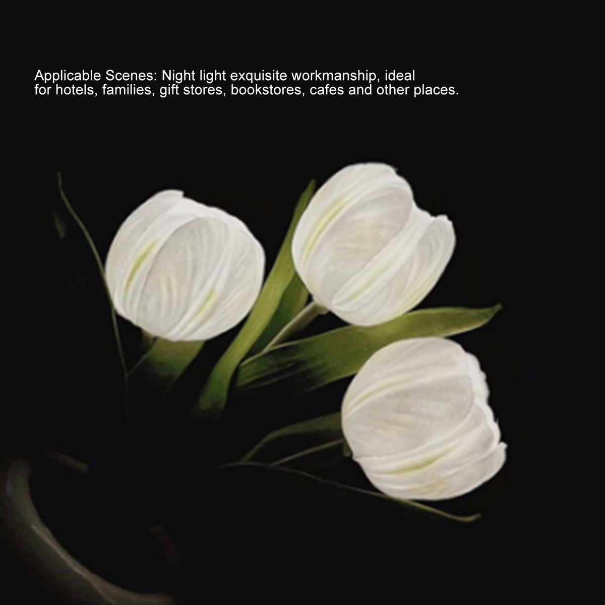 Tulip Night Light Soft Light Exquisite Ceramics PU Flower Table Lamp for Bookstores Cafes Battery Powered Ceramic Base White