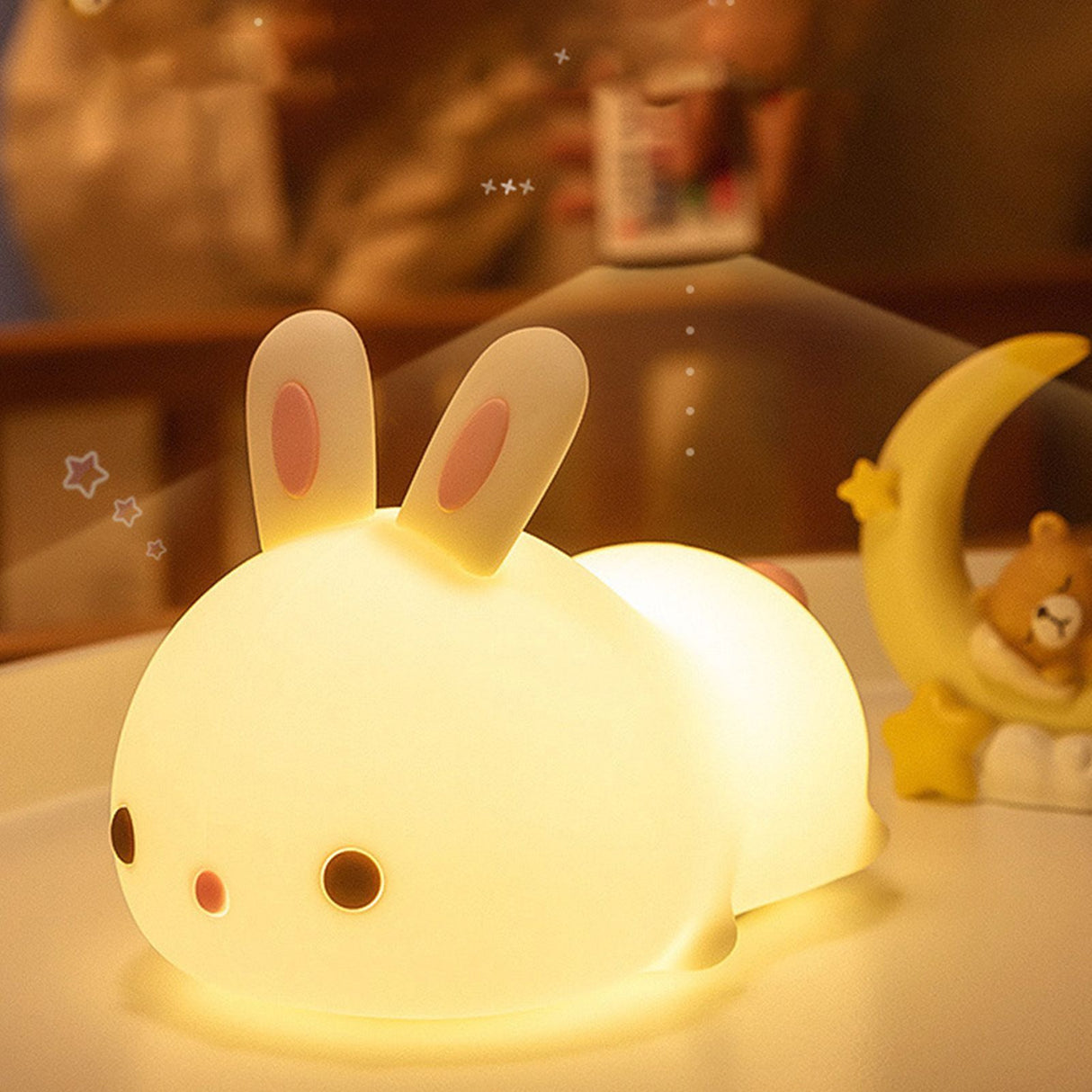 Bunny Night Light Sensitive Induction Portable Silicone Cute Style Rechargeable Battery Kids Night Lamp for Room