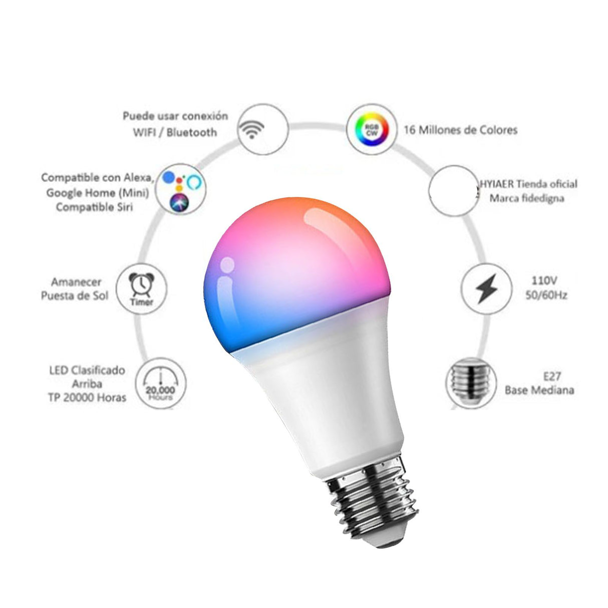 Smart WiFi LED Light Bulbs Voice Control LED Color Changing Light 2700K‑6500K Warm Light Dimmable E27 Bulb 9W 100‑130V