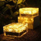 Solar Ground Light Ice Brick Shape Automatic Light Control Switch Waterproof Outdoor Landscape Lamp with Battery Warm White - 45-Degree Angle
