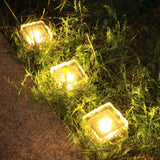 Solar Ground Light Ice Brick Shape Automatic Light Control Switch Waterproof Outdoor Landscape Lamp with Battery Warm White - Rear View