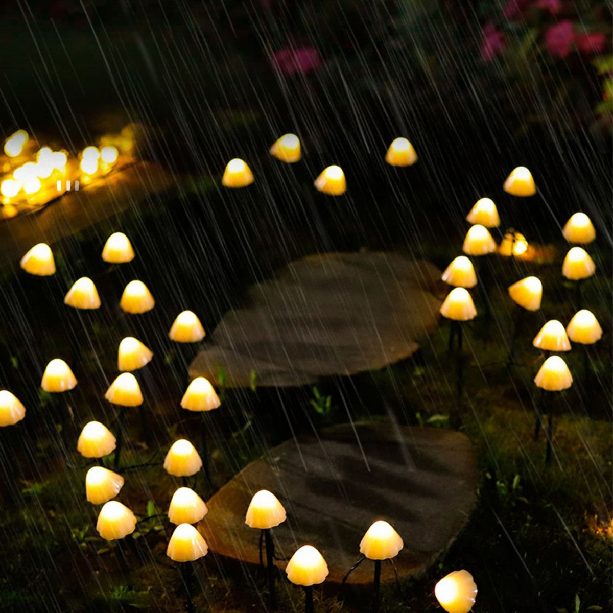 Mini Mushroom Solar Lights 8 Modes LED Waterproof String Pathway Outdoor Decoration for Garden Backyard Lawn Party 3.45meter 10 Beads Warm White
