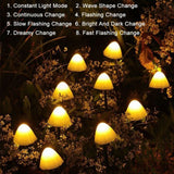 Mini Mushroom Solar Lights 8 Modes LED Waterproof String Pathway Outdoor Decoration for Garden Backyard Lawn Party 5meter 20 Beads Warm White - Low Angle