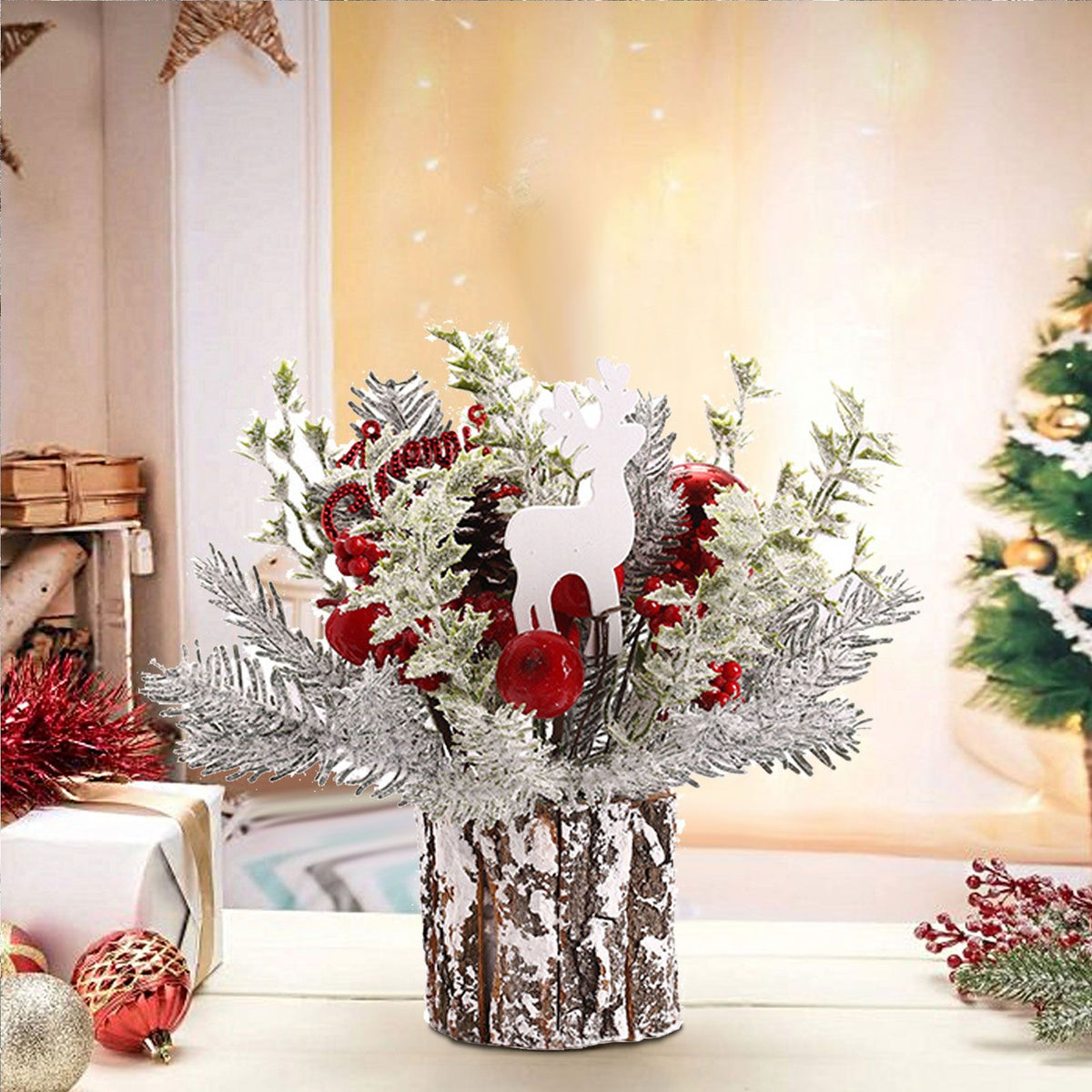 Mini Christmas Tree Decorations 35cm Flocking Pine Cone Simulation Artificial Christmas Tree Home Desktop Ornaments