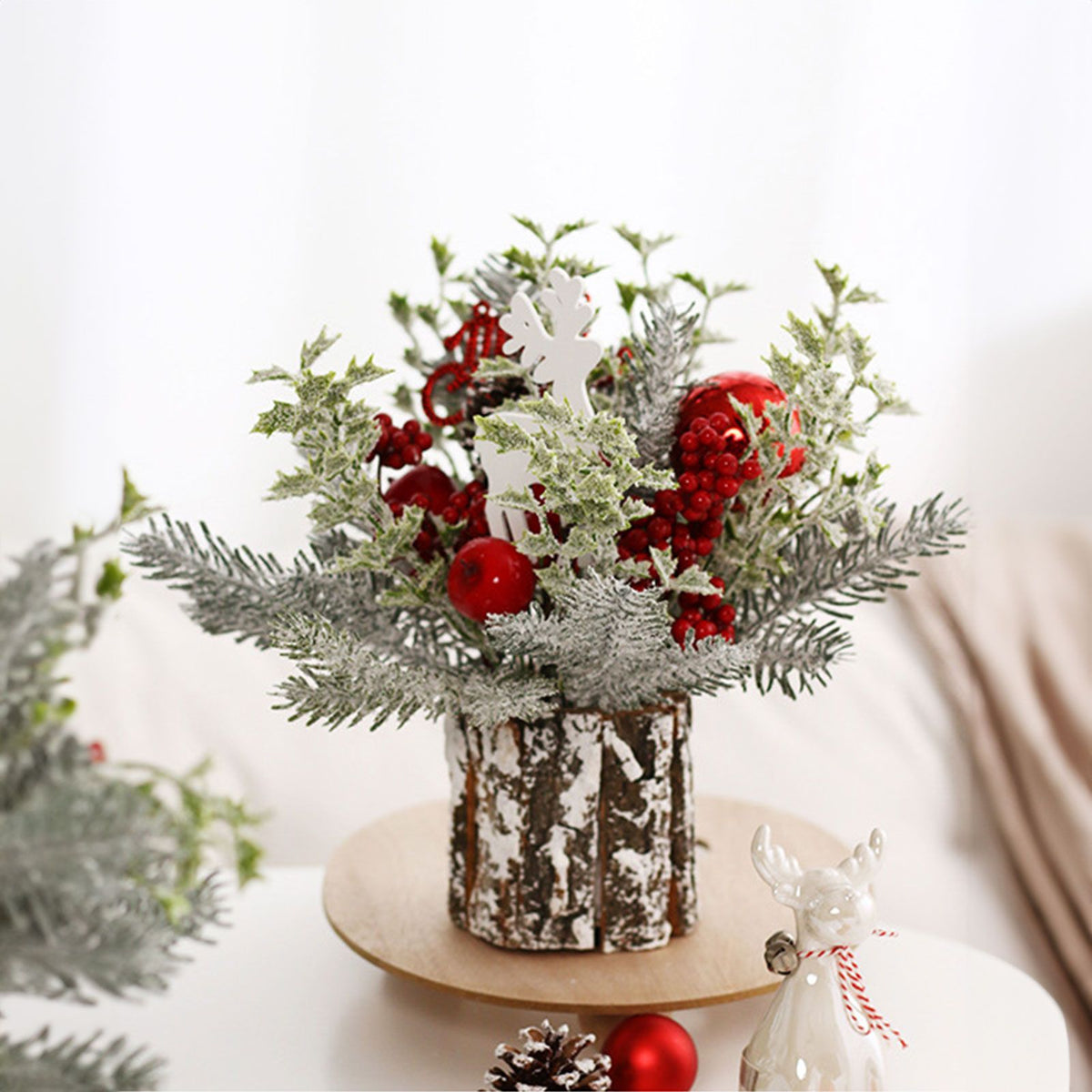 Mini Christmas Tree Decorations 35cm Flocking Pine Cone Simulation Artificial Christmas Tree Home Desktop Ornaments