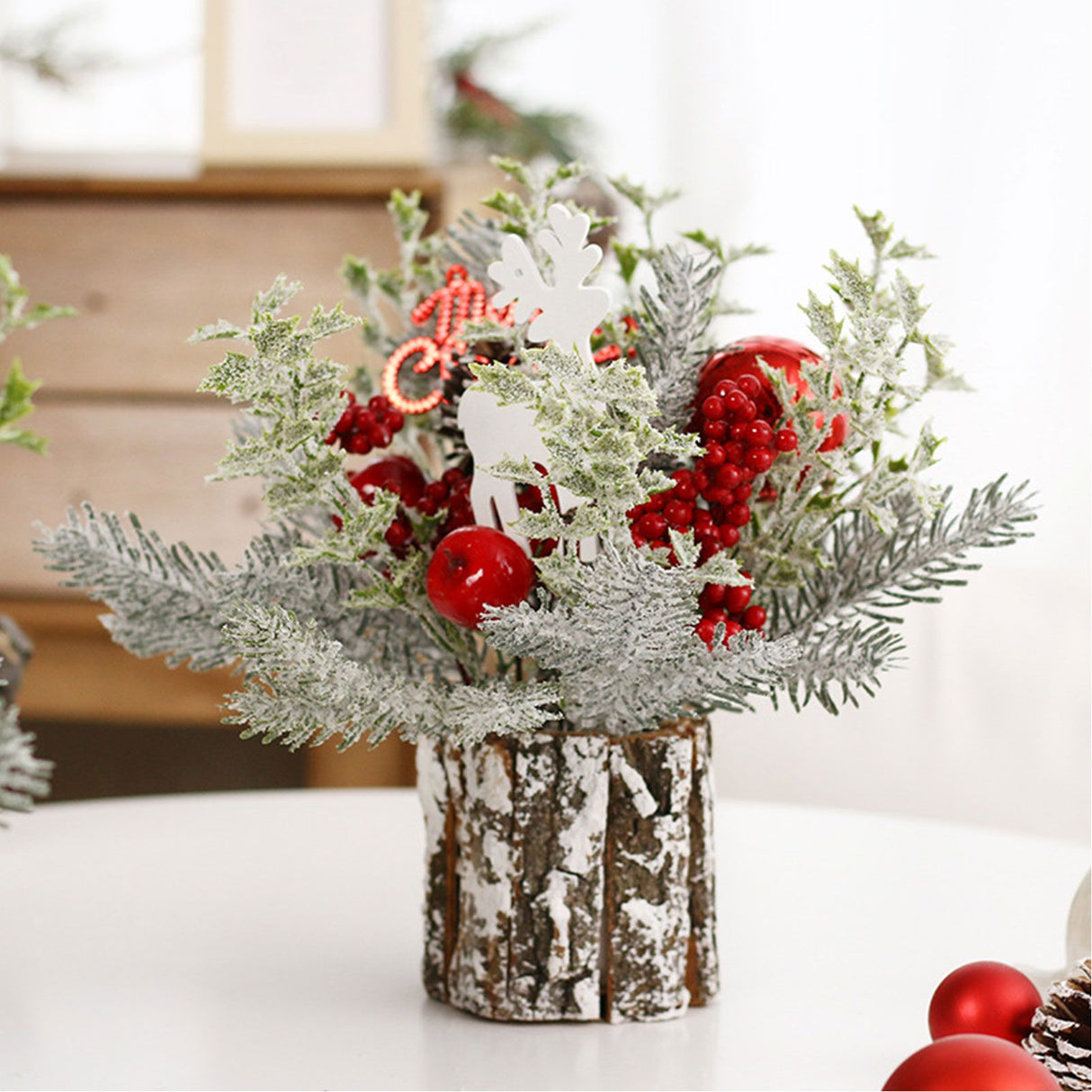 Mini Christmas Tree Decorations 35cm Flocking Pine Cone Simulation Artificial Christmas Tree Home Desktop Ornaments