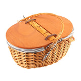 Woven Picnic Basket Durable Portable Wicker Hand Basket Rustic Fruit Basket with Lid for Outdoor Outing - Rear View