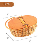 Woven Picnic Basket Durable Portable Wicker Hand Basket Rustic Fruit Basket with Lid for Outdoor Outing - Low Angle
