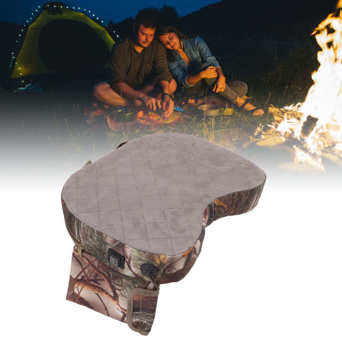 Portable Heating Seat Pad Camouflage 3 Gears Thicken USB Heated Stadium Seat Cushion Pad for Camping Hunting Fishing Leaf
