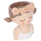 Girl Flower Pot Cute Shape Resin Face Planter Pot with Drainage Hole for Succulents Cactus Indoor Outdoor Decoration