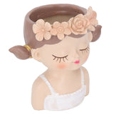 Girl Flower Pot Cute Shape Resin Face Planter Pot with Drainage Hole for Succulents Cactus Indoor Outdoor Decoration