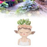 Girl Flower Pot Cute Shape Resin Face Planter Pot with Drainage Hole for Succulents Cactus Indoor Outdoor Decoration - Extra Image