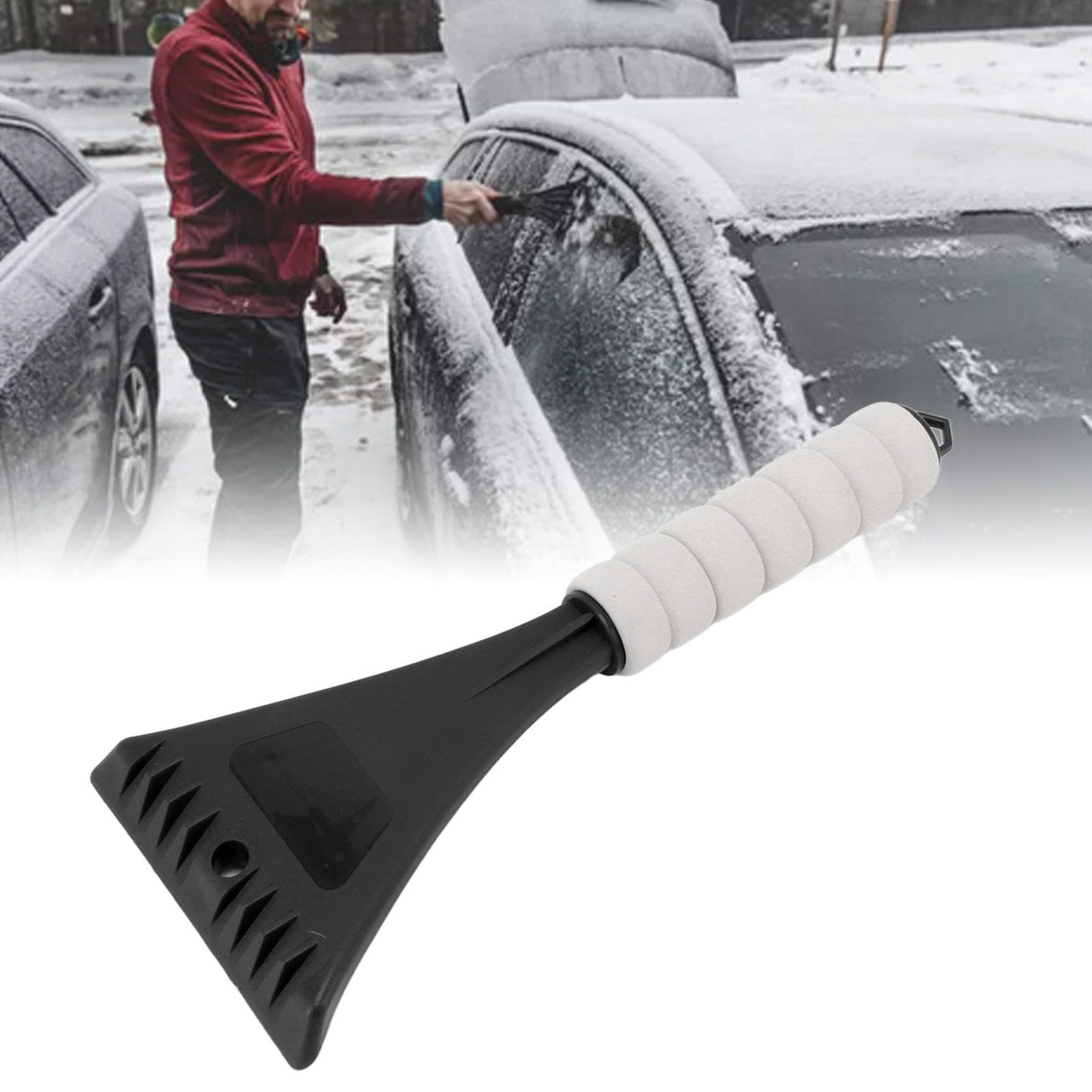Car Windshield Shovel EVA Ergonomic Handle Rounded Corner Safe Portable Car Ice Scraper for Vehicle Outdoor Snow Black