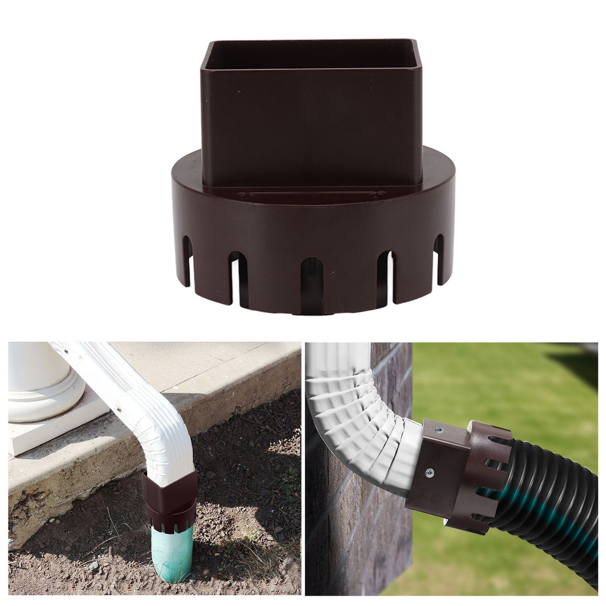 Downspout Adapter Plastic Drain Adapter Replacement Downpipe Converter Connector with Screws Brown L 3x4in