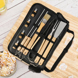 10PCS Grilling Tool Set Stainless Steel with Wood Handle Grill Utensils for Picnic Barbecue - 45-Degree Angle