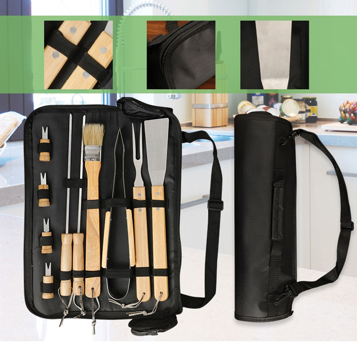 10PCS Grilling Tool Set Stainless Steel with Wood Handle Grill Utensils for Picnic Barbecue