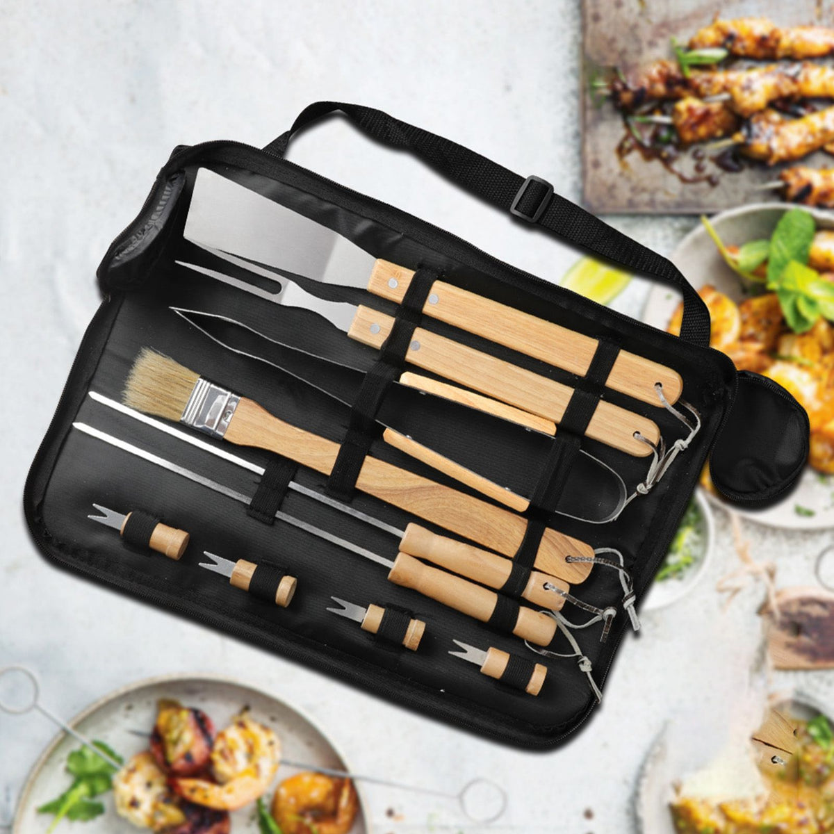 10PCS Grilling Tool Set Stainless Steel with Wood Handle Grill Utensils for Picnic Barbecue
