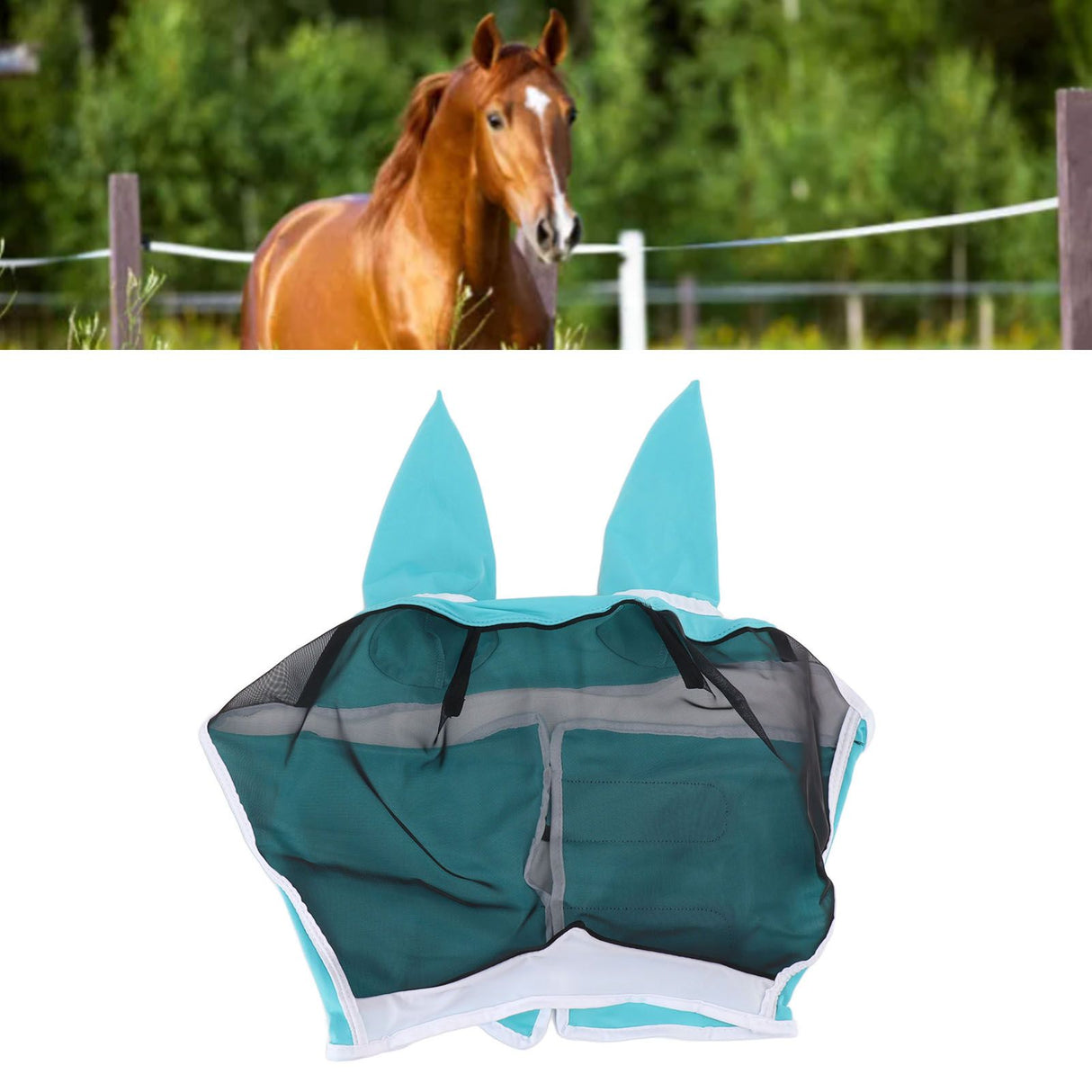 Horse Fly Mask All Round Mesh Breathable Fly Mask Elastic UV Protection Horse Face Mask with Ears Blue L 45x54cm / 17.7x21.3in