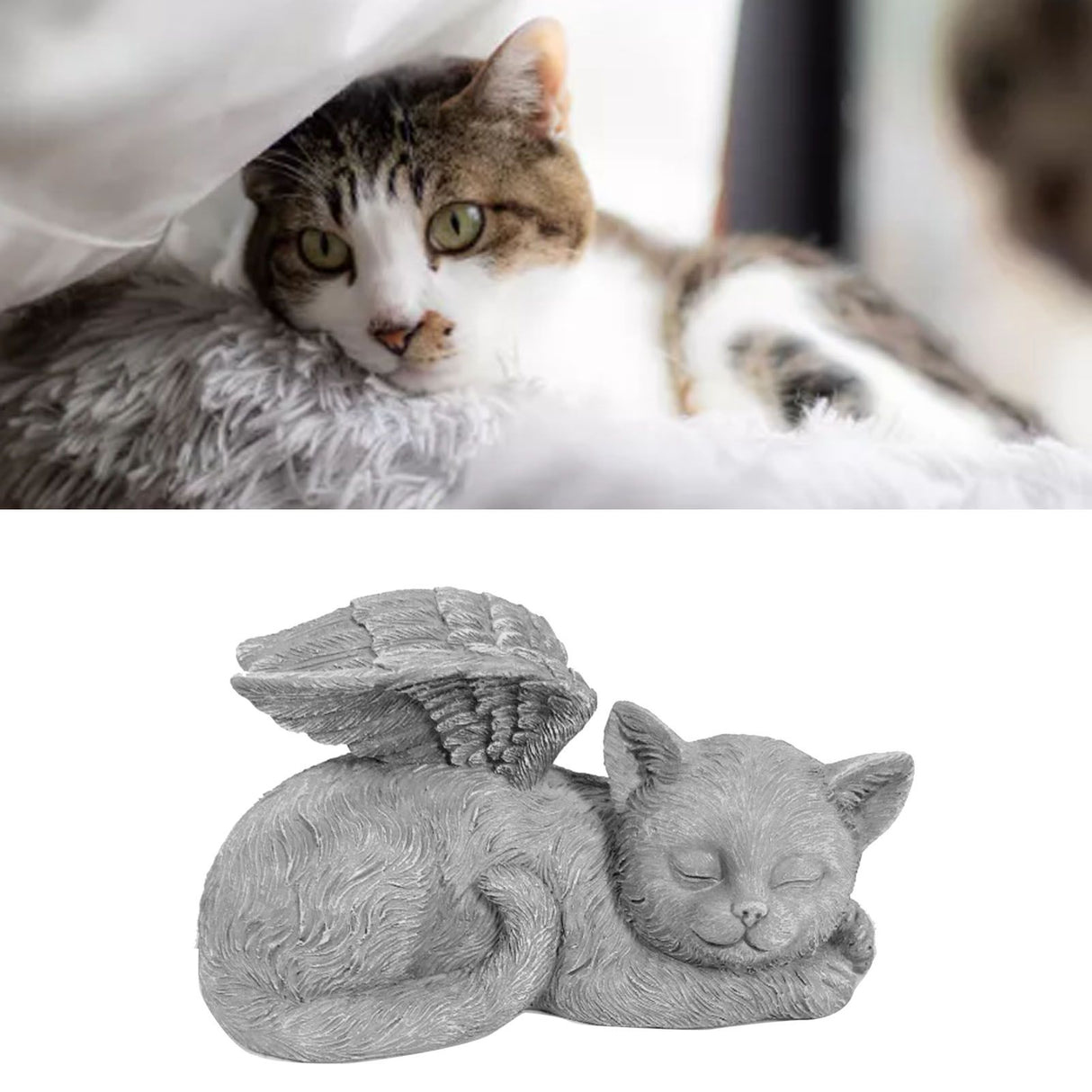 Pet Memorial Statue Resin Sleeping Pet Angel Garden Sculpture for Pet Memorial Gravestone Ornament Angel Cat