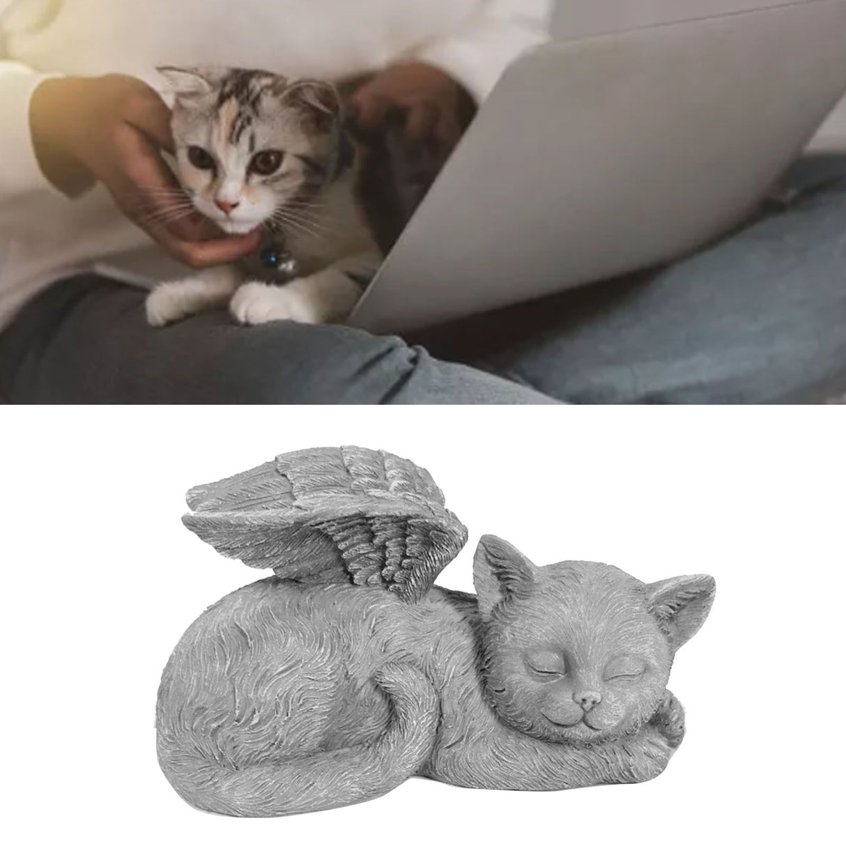 Pet Memorial Statue Resin Sleeping Pet Angel Garden Sculpture for Pet Memorial Gravestone Ornament Angel Cat