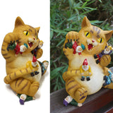 Cat Figurine Exquisite Details Texture Bright Colors Durable Resin Yellow Cat Statue for Garden Office Patio - Rear View