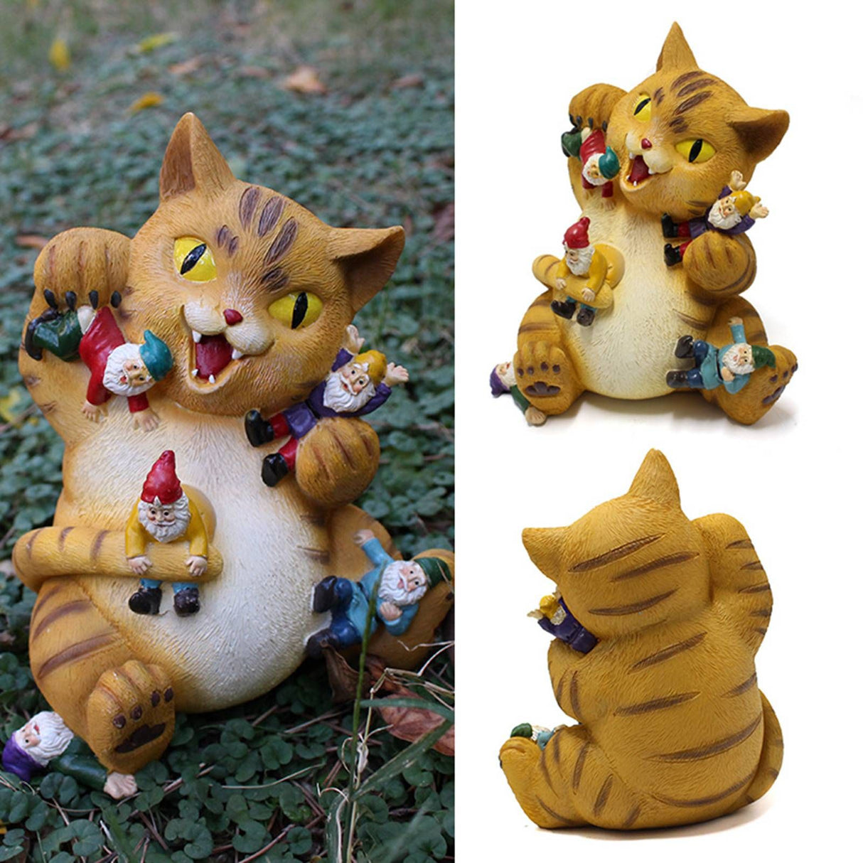 Cat Figurine Exquisite Details Texture Bright Colors Durable Resin Yellow Cat Statue for Garden Office Patio
