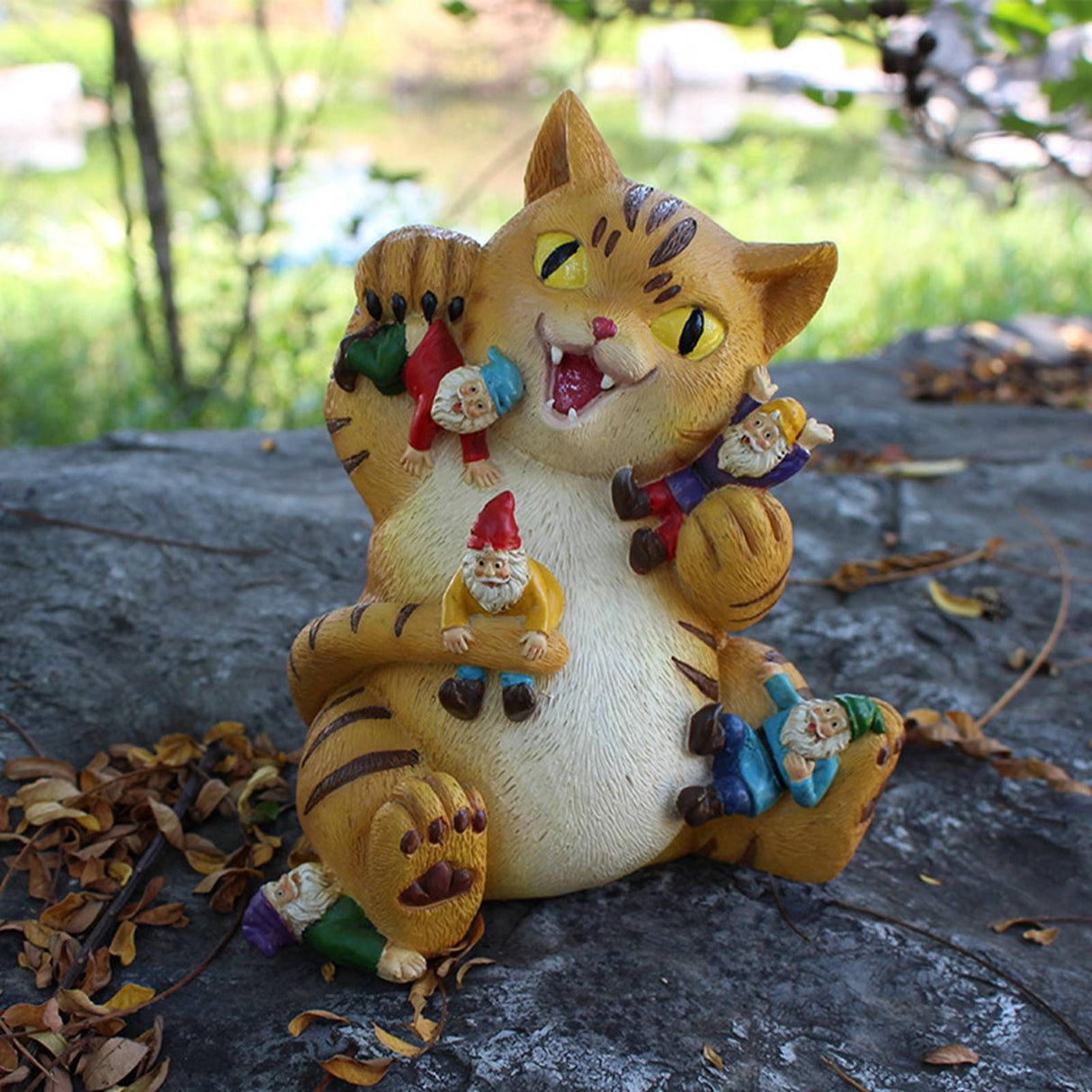 Cat Figurine Exquisite Details Texture Bright Colors Durable Resin Yellow Cat Statue for Garden Office Patio