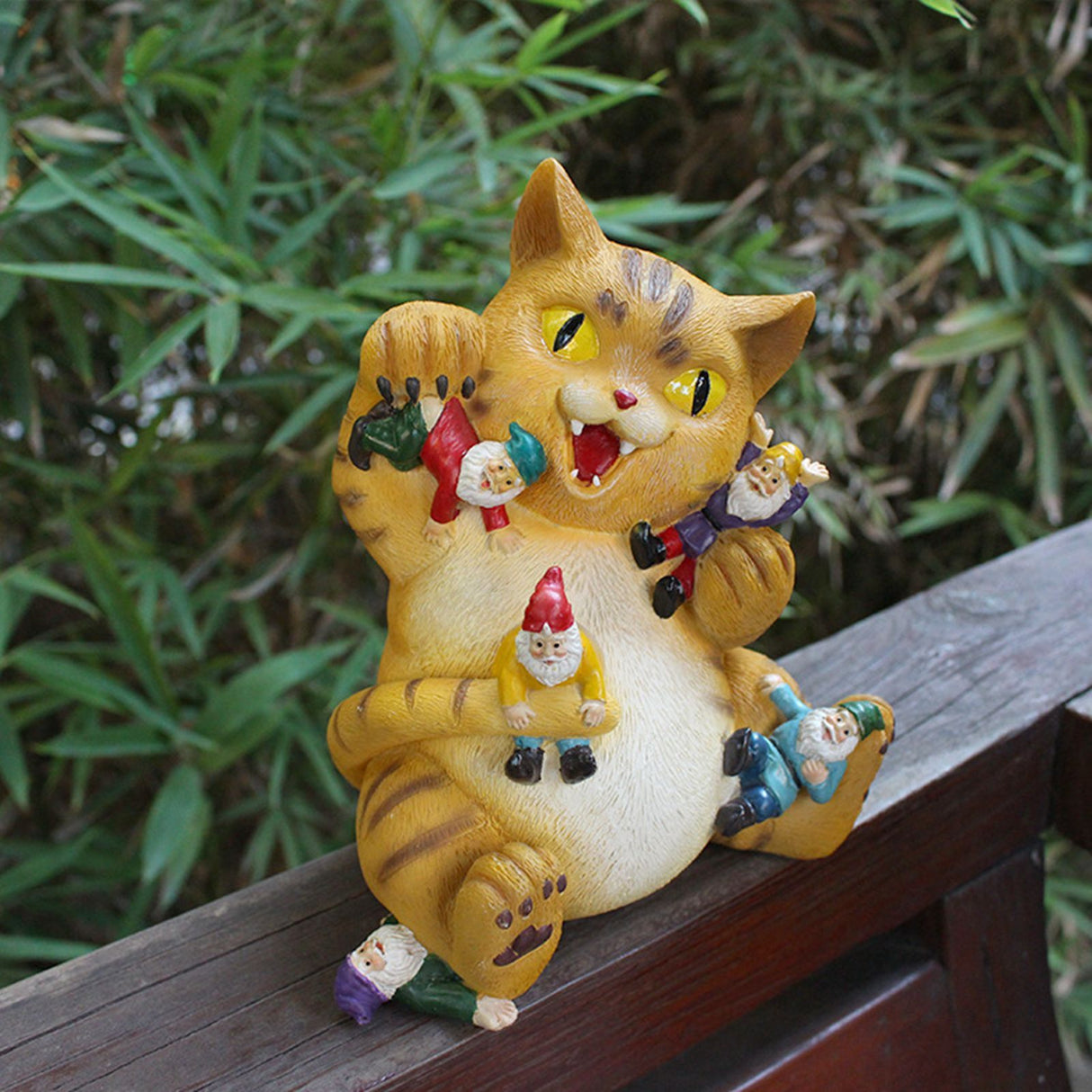 Cat Figurine Exquisite Details Texture Bright Colors Durable Resin Yellow Cat Statue for Garden Office Patio