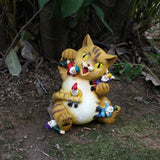 Cat Figurine Exquisite Details Texture Bright Colors Durable Resin Yellow Cat Statue for Garden Office Patio